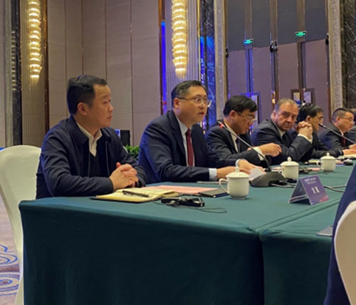 駐武漢辦主任（左二）在國（境）外商協會、貿促機構及外資企業合作交流會上發言。